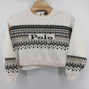 Polo Ralph Lauren Cream Fair Isle Knit Crewneck cropped Sweatshirt Women's XL
